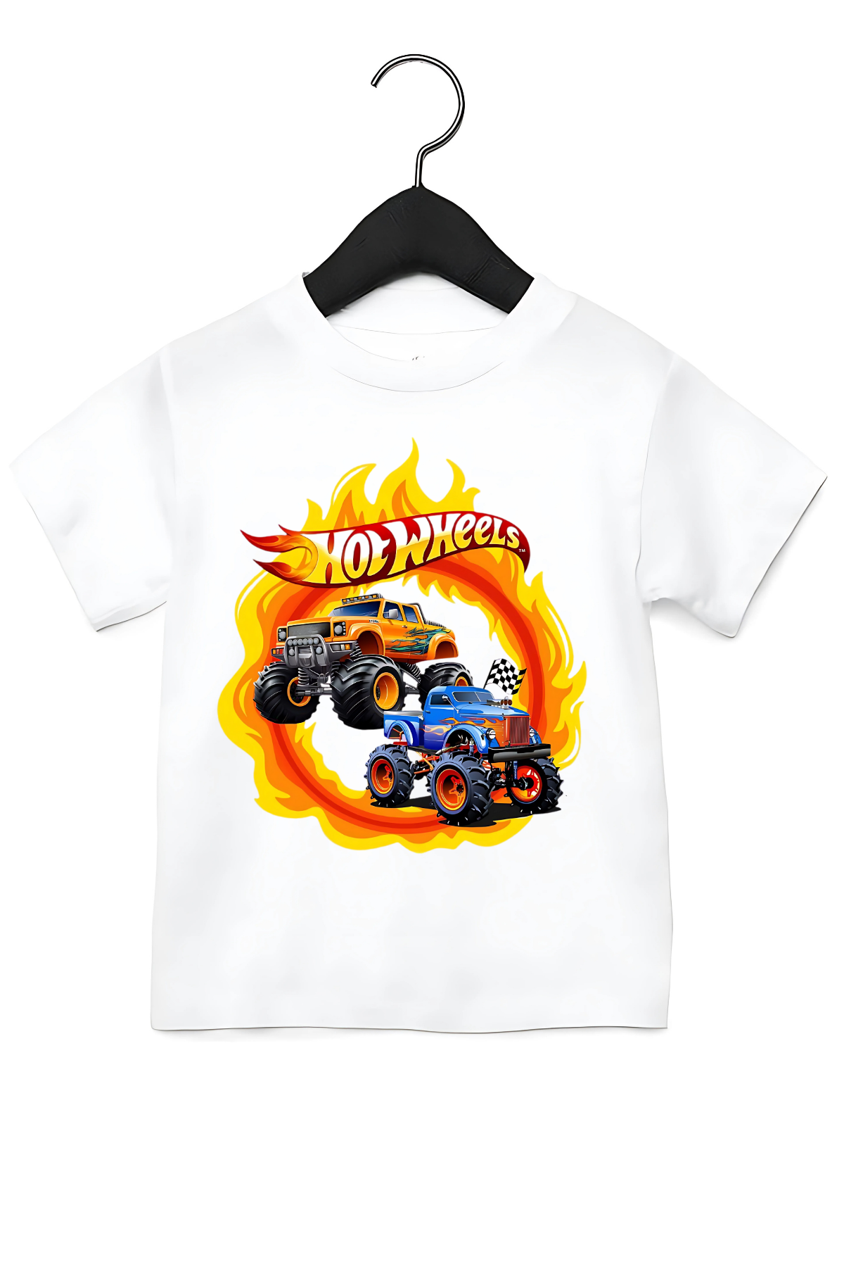 Hot Wheels1 Alevli  Baskılı Beyaz Tişört 