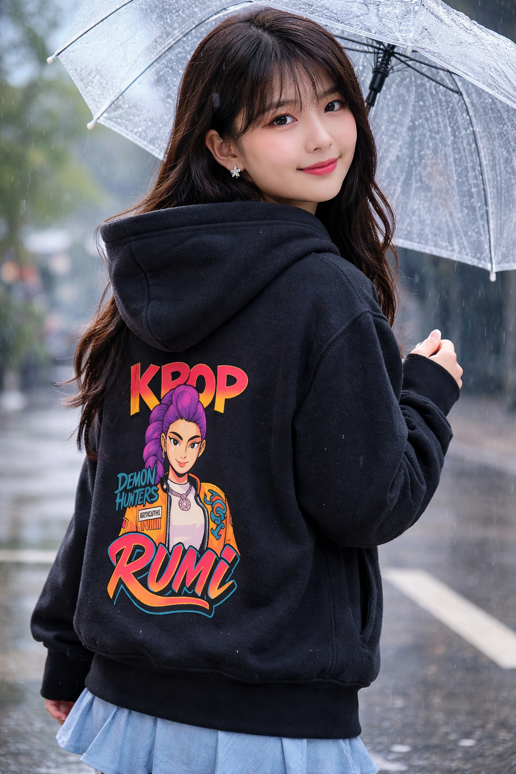 Huntirx Rumi Baskılı Siyah 3 İplik Şardonsuz Sweatshirt