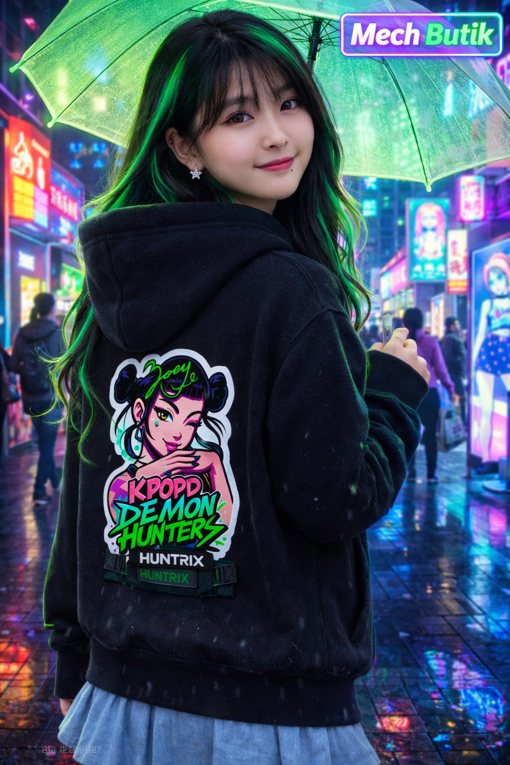 Huntirx Zoey Baskılı Siyah 3 İplik Şardonsuz Sweatshirt