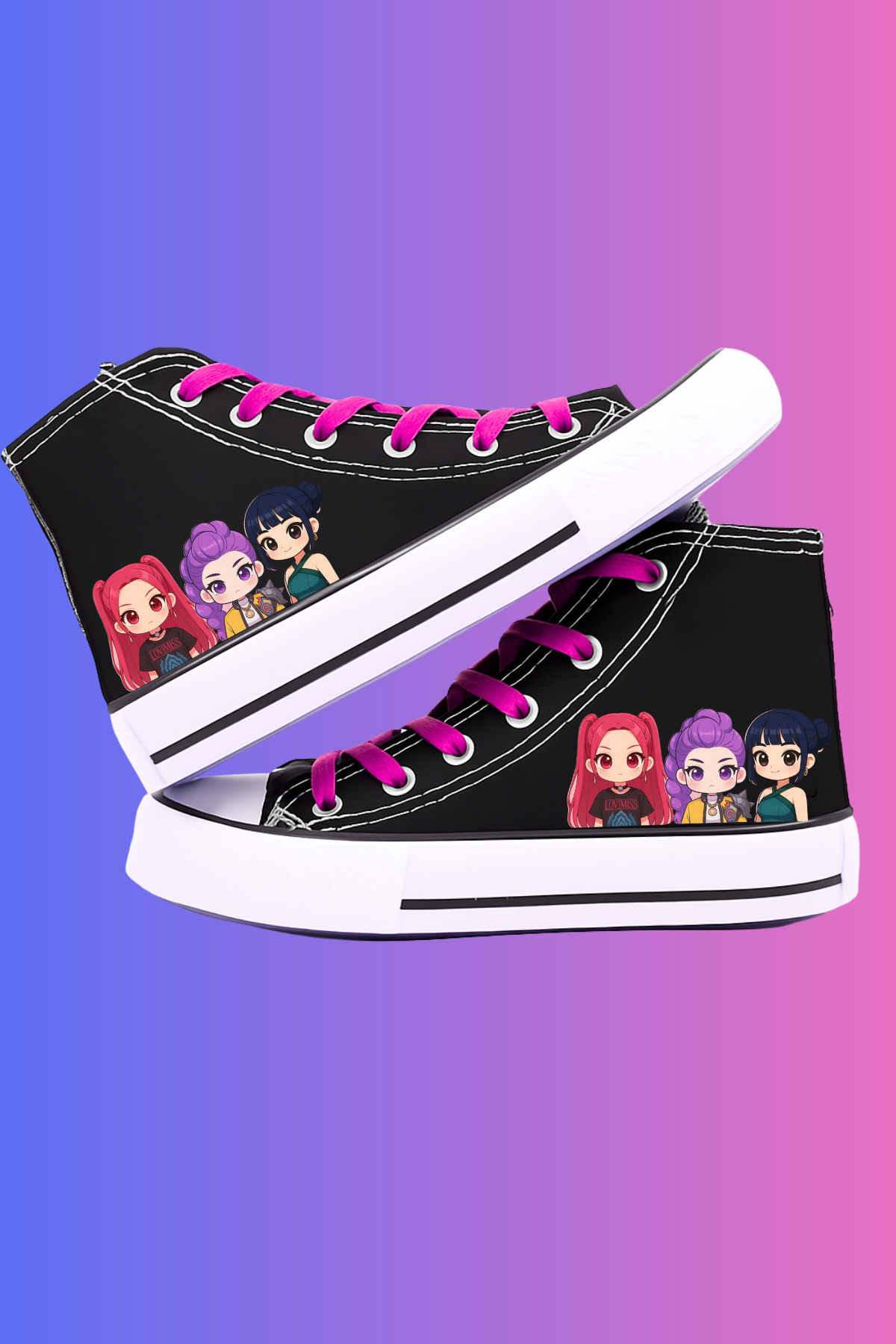 Huntrix 3 Kız Baskılı Siyah Bilekli Keten Ayakkabı Sneaker