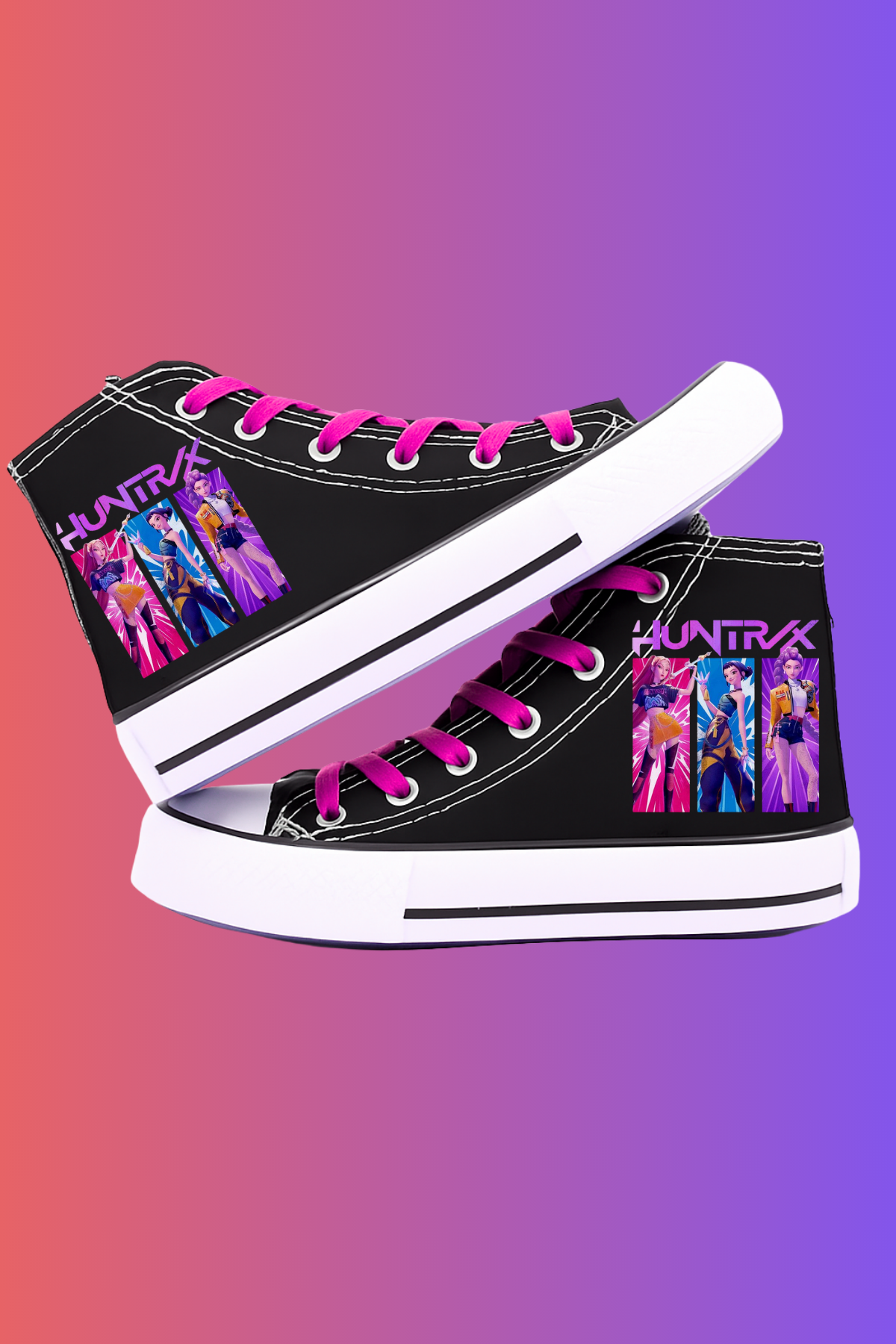 Huntrix 3lü Baskılı Siyah Bilekli Keten Ayakkabı Sneaker