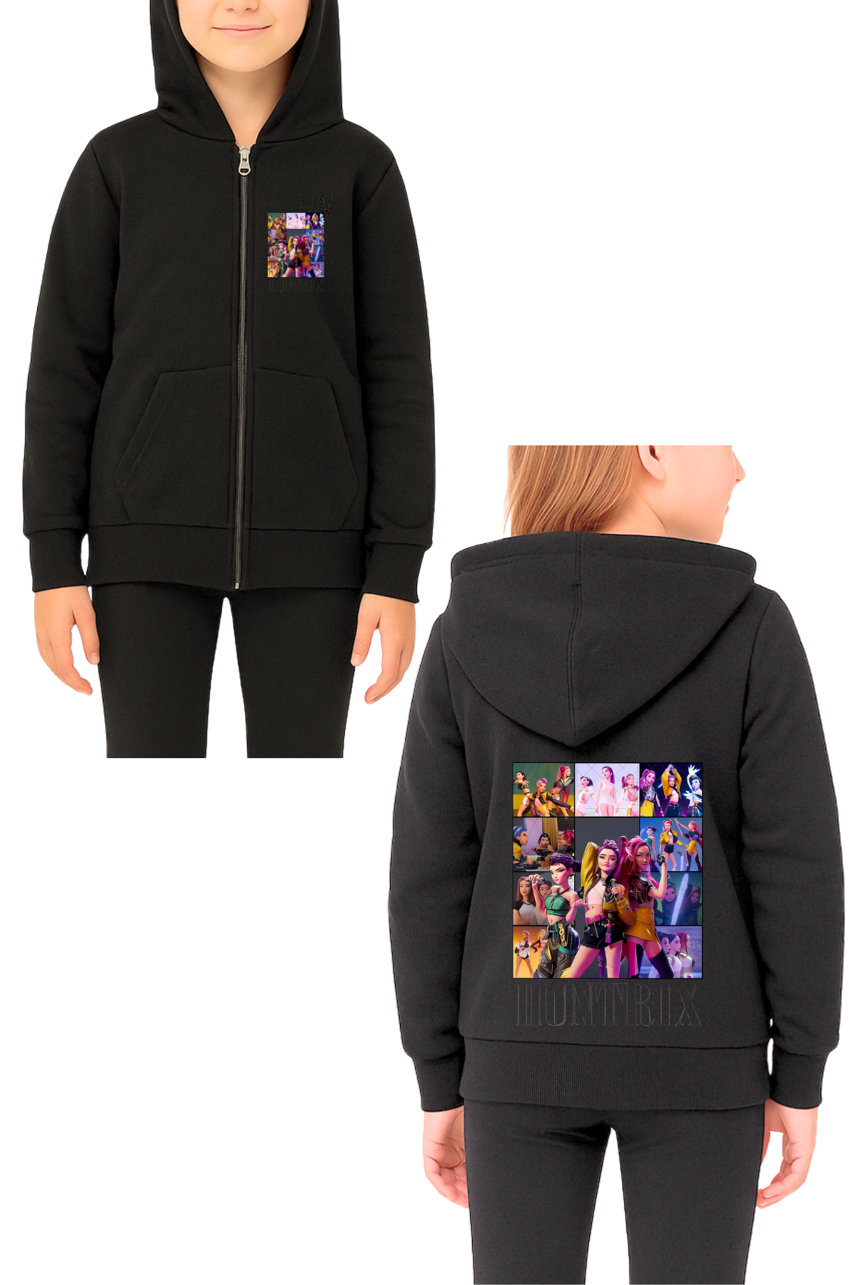 Huntrix Foto Baskılı Siyah Fermuarlı Hırka Sweatshirt 