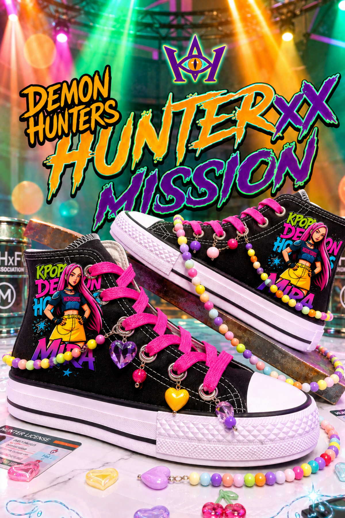 Huntrix Mira Baskılı Siyah Boncuk ve Halhallı Bilekli Spor Ayakkabı Sneaker 
