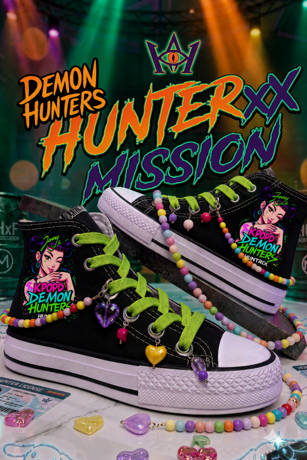 Huntrix Zoey Baskılı Siyah Boncuk ve Halhallı Bilekli Spor Ayakkabı Sneaker 