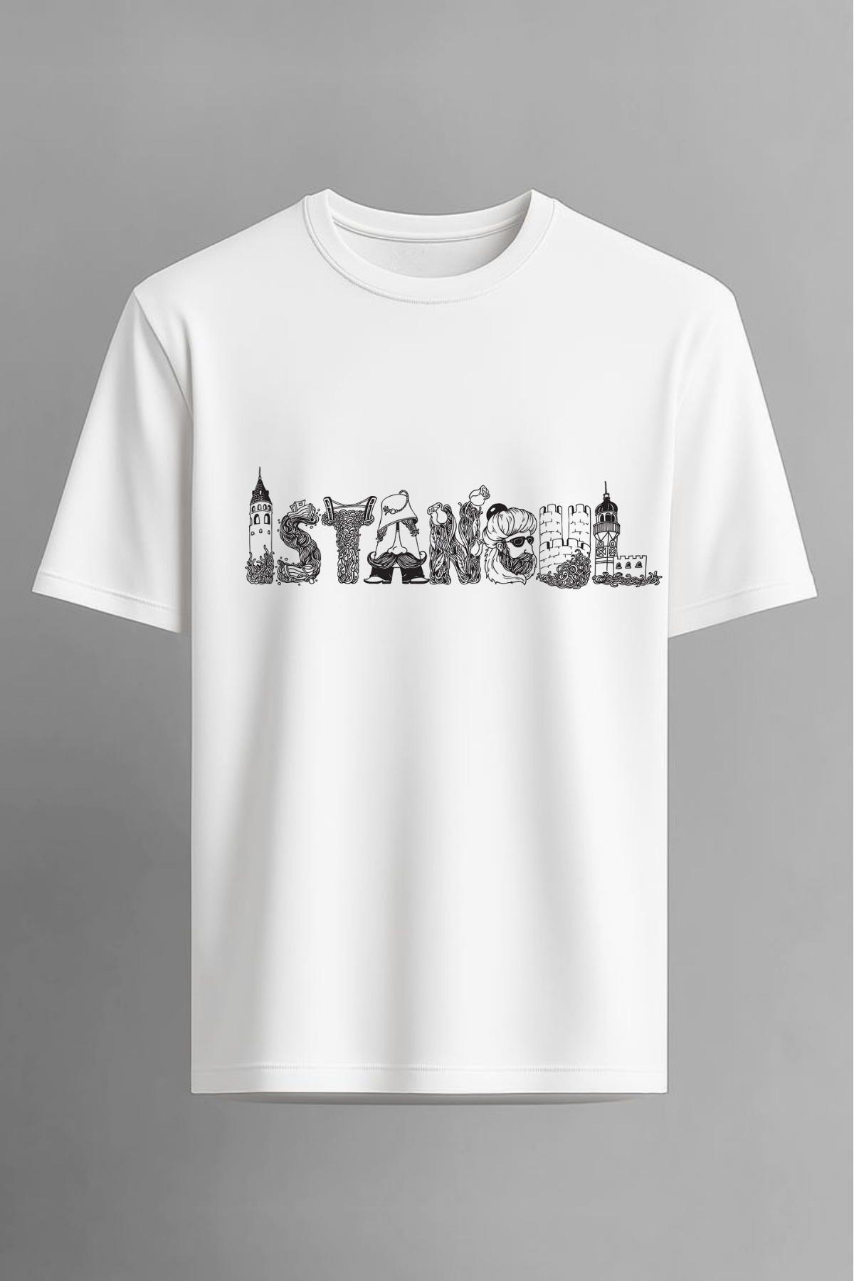 İstanbul Baskılı Beyaz Unisex 24-1 Süprem Penye Beyaz Tişört Tshirt(3)