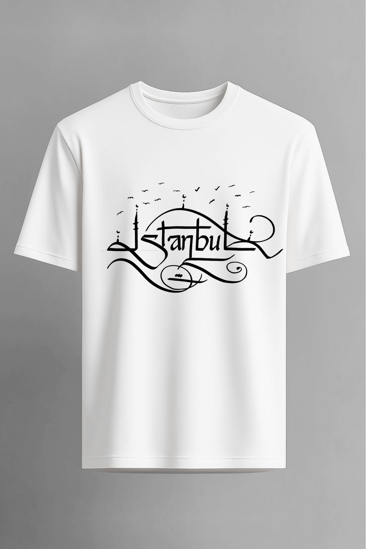 İstanbul Baskılı Beyaz Unisex 24-1 Süprem Penye Beyaz Tişört Tshirt(1)