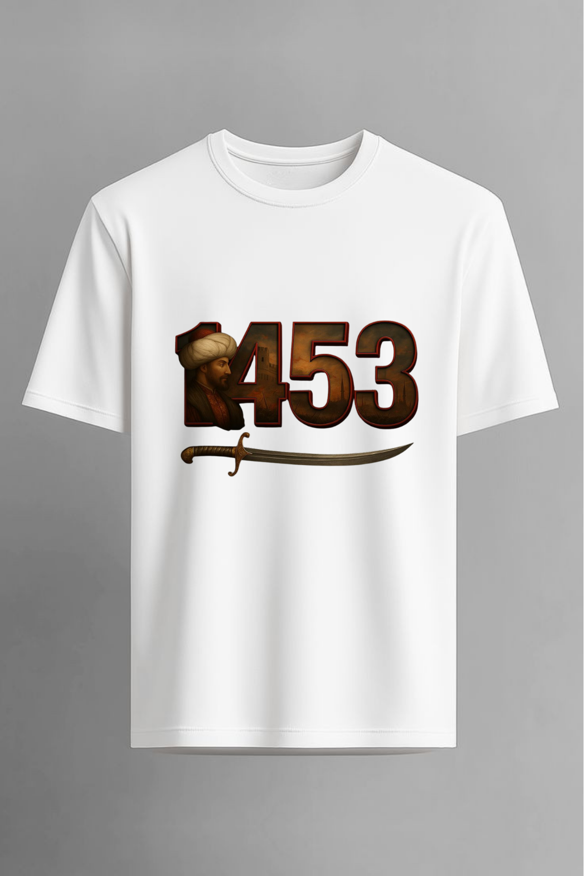 İstanbulun Fethi 1453 Baskılı Beyaz Unisex 24-1 Süprem Penye Beyaz Tişört Tshirt