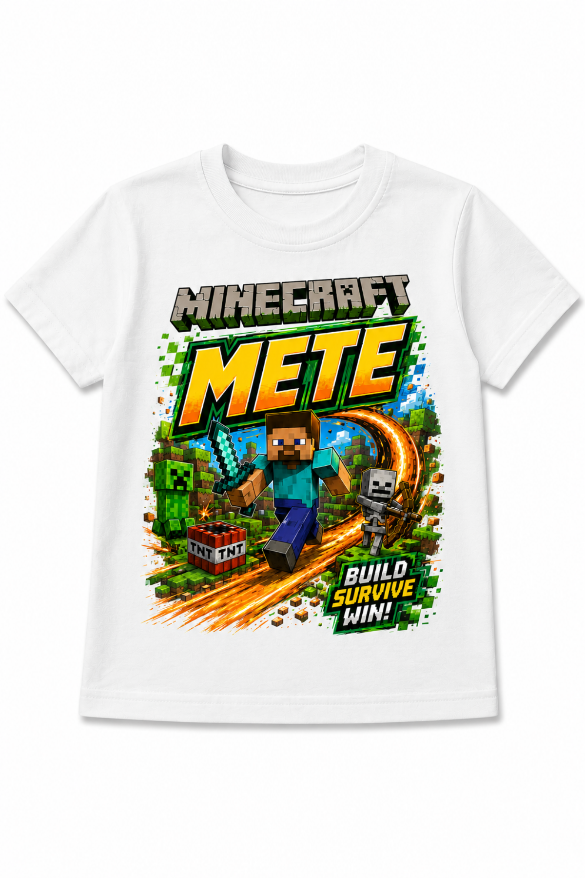 (İSTEDİĞİN İSMİ YAZIYORUZ) Minecraft Konseptli Özel İsim Yazılı Beyaz Tişört