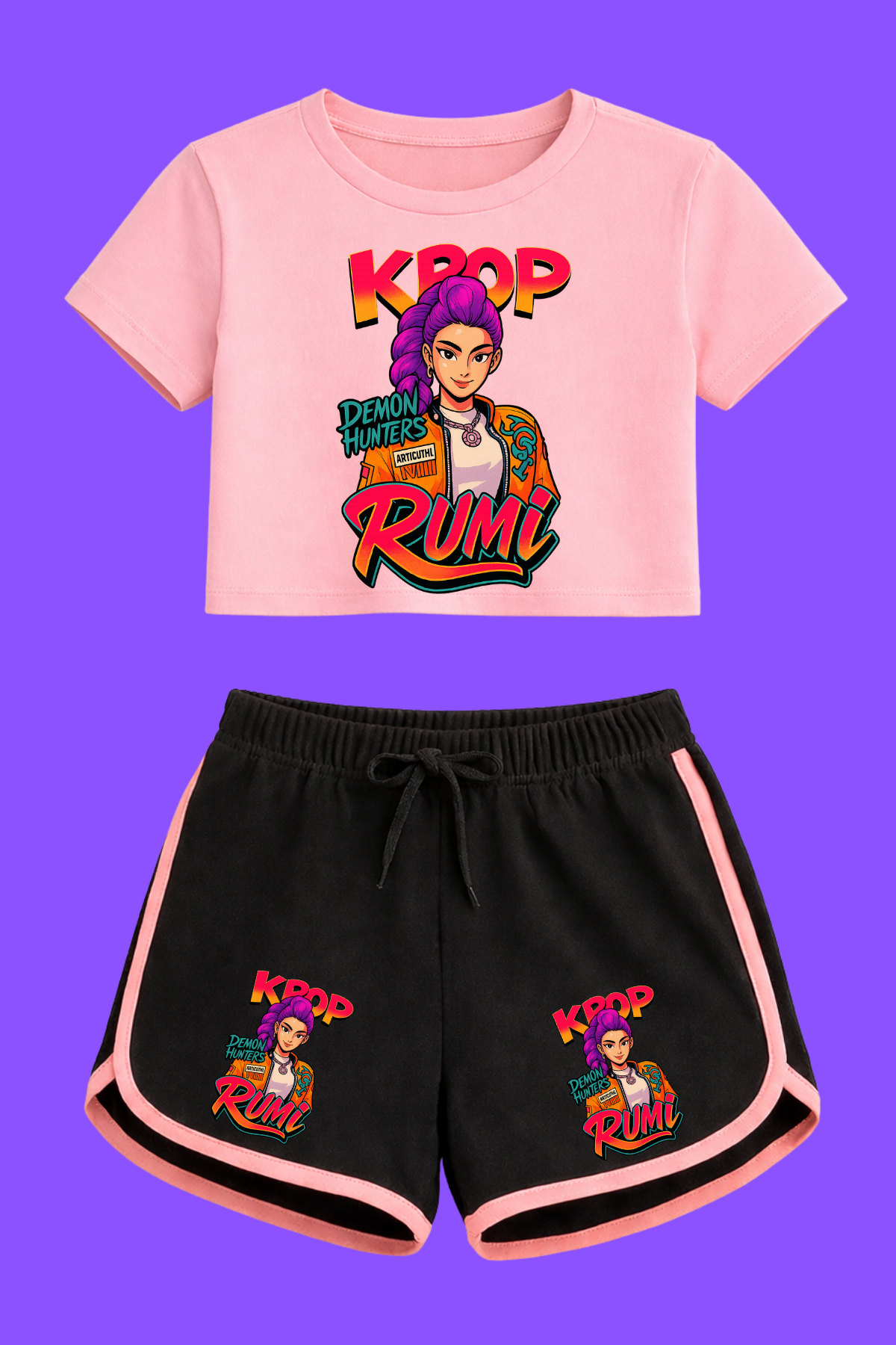 K-Pop Demon Hunter Huntirx Rumi Crop-Şort Takım 