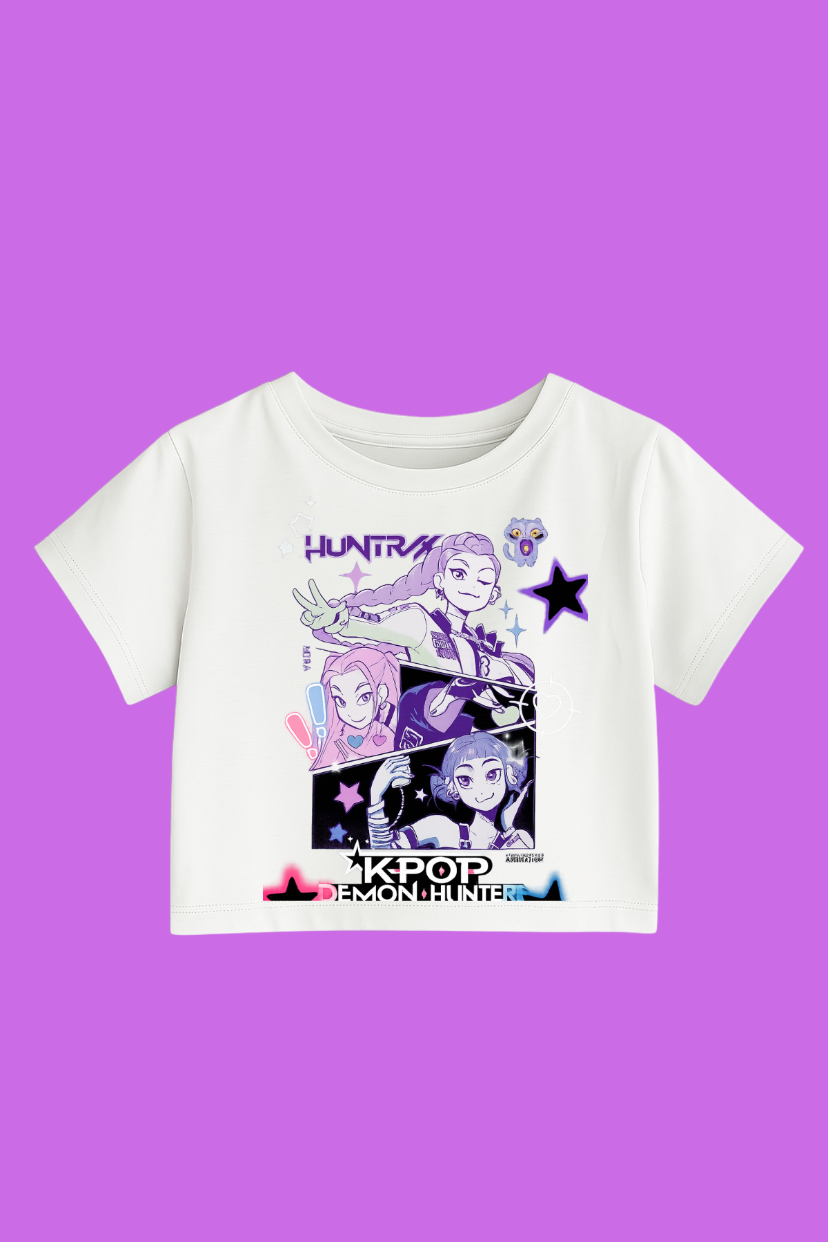 K-Pop Demon Hunter Huntrix Anime Baskılı Beyaz Crop Top(dar kalıptır)