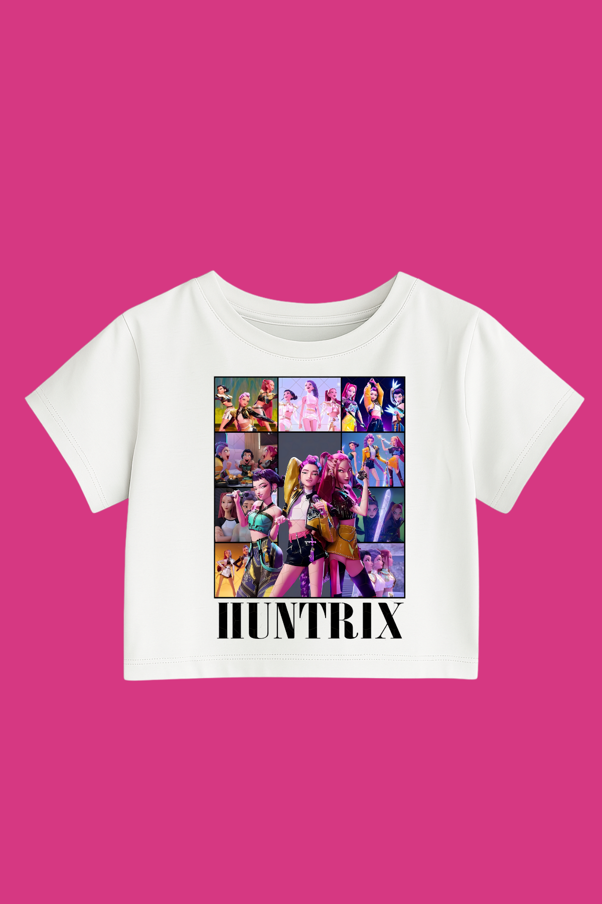 K-Pop Demon Hunter Huntrix Foto Baskılı Beyaz Crop Top(dar kalıptır)