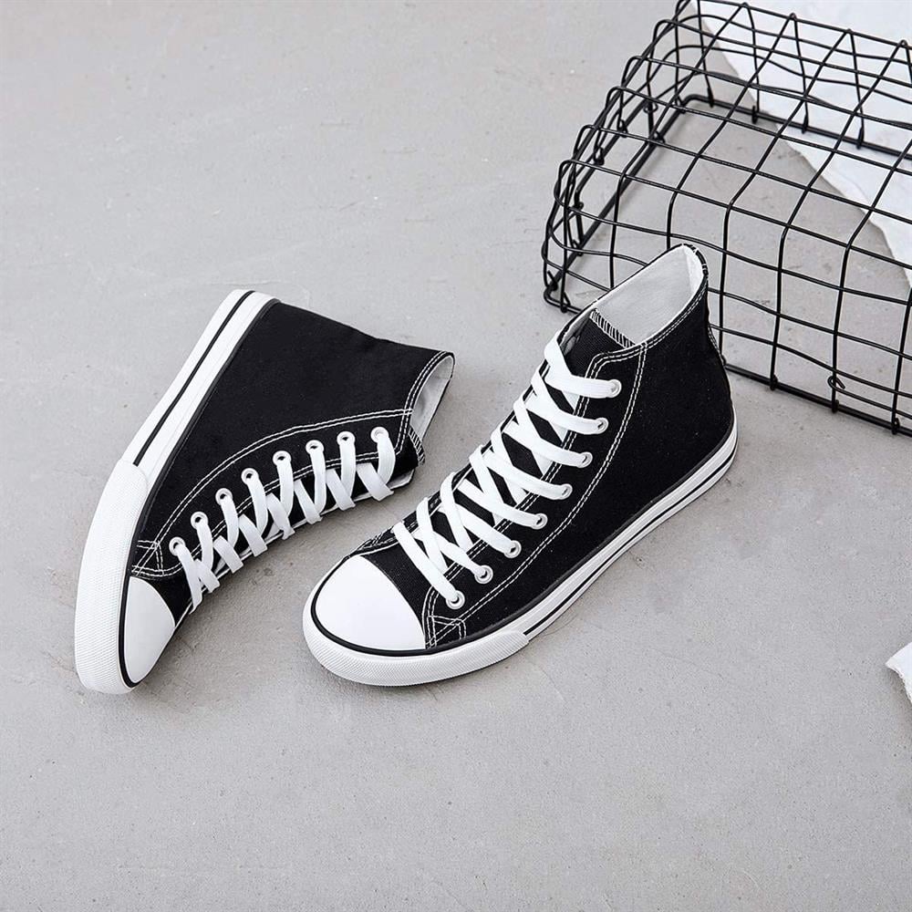 Kadın Erkek Siyah Sneaker Bilekli Convers Modeli Keten Spor Ayakkabı