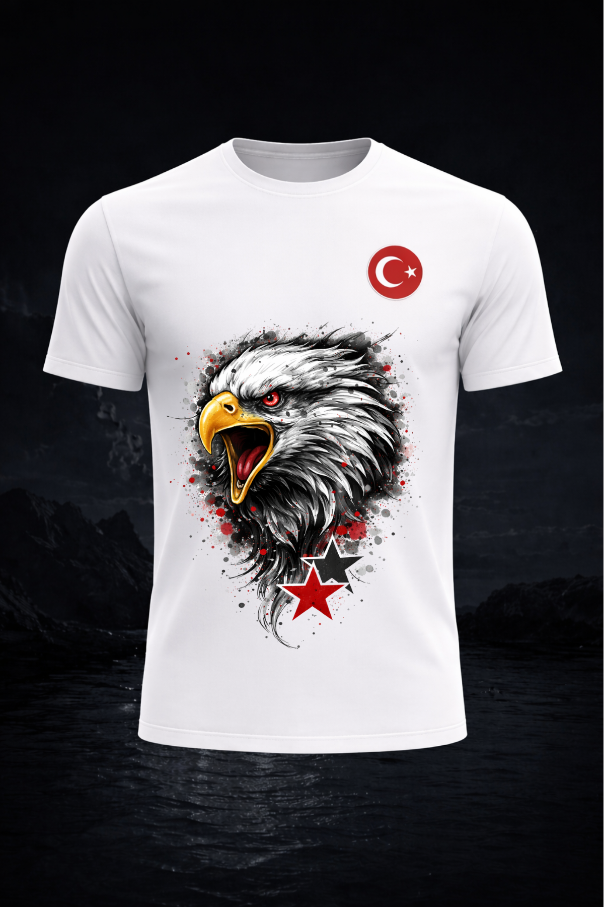 Kartal Baskılı Beyaz Unisex Sırt Kısmına İsim Ve Numara Yazdırılabilir Tişört Tshirt