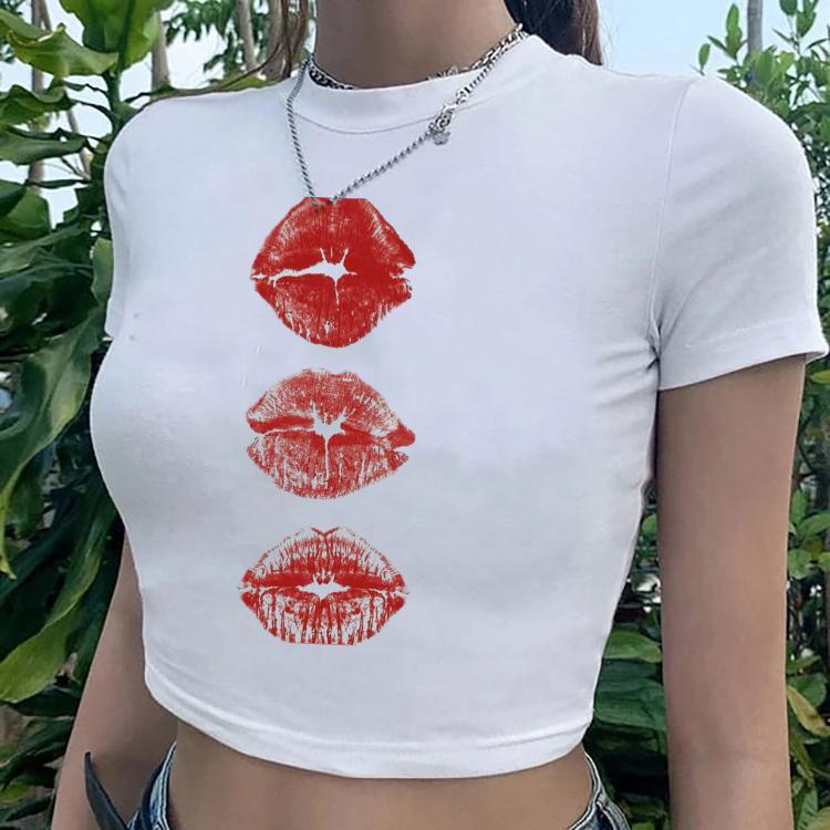 Kiss Kiss Kiss Baskılı Beyaz Crop 