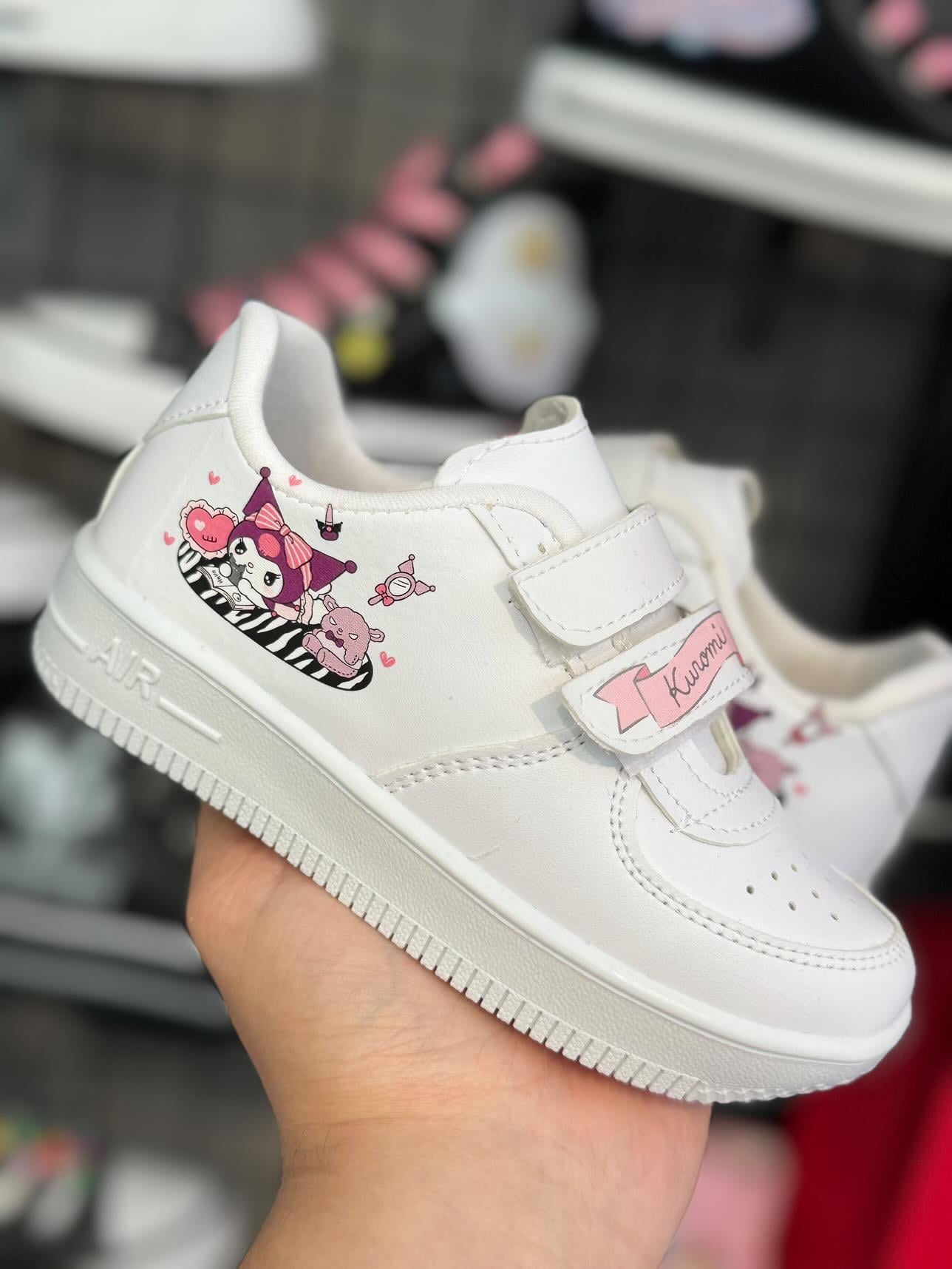 Kuromi Ayna Baskılı Beyaz Deri Çırtlı Spor Ayakkabı Sneaker 