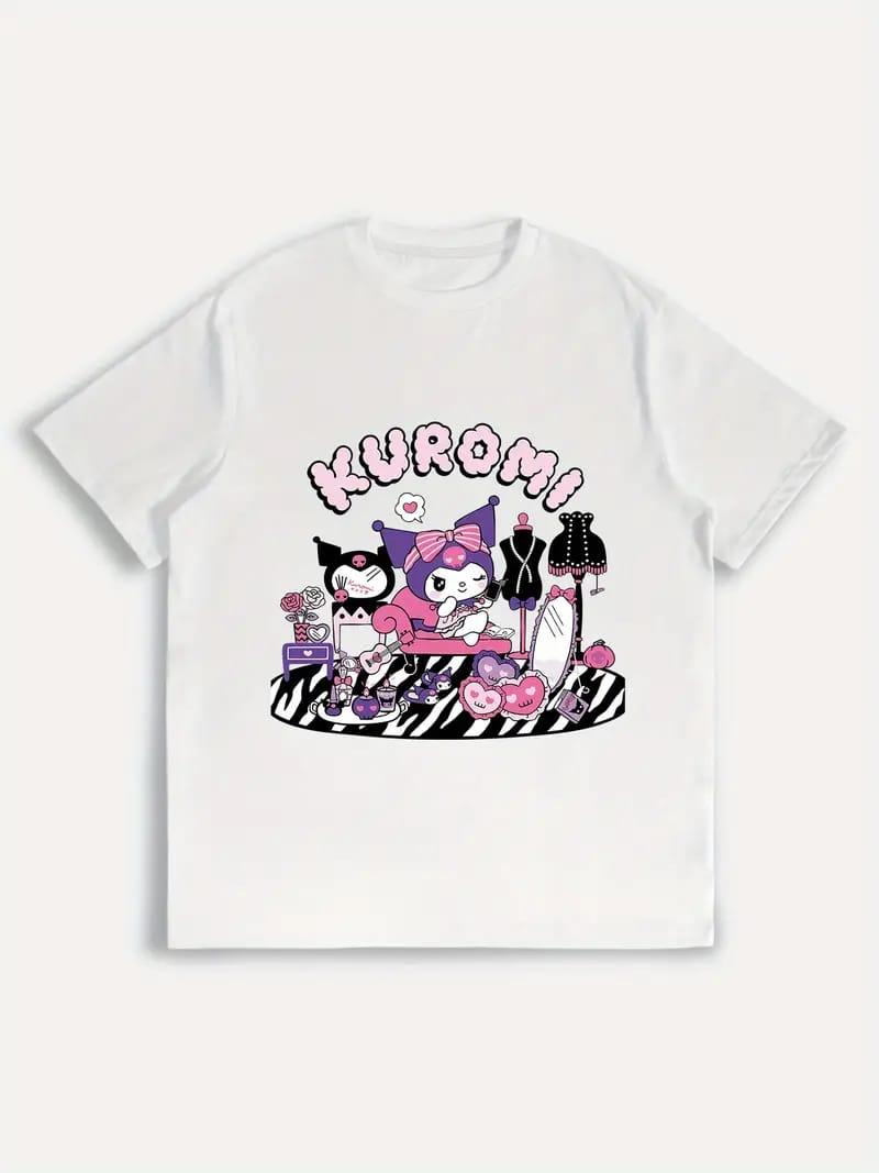 Kuromi Ayna Baskılı Beyaz  Tişört 