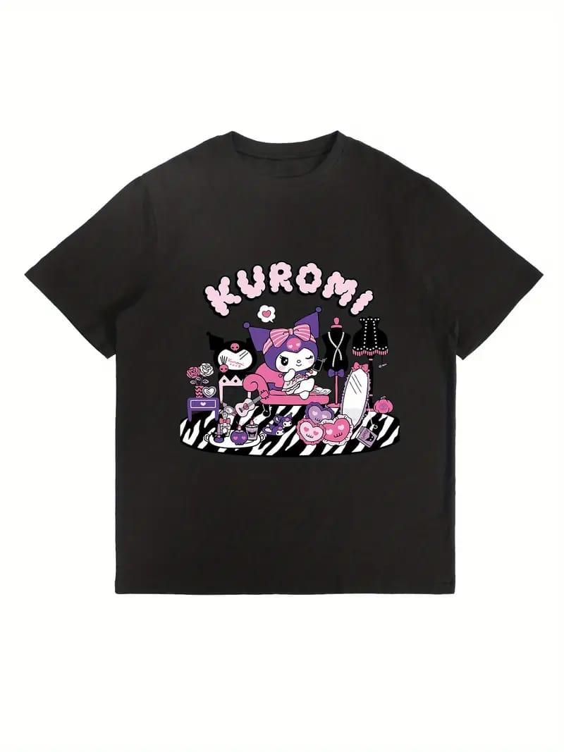 Kuromi Ayna Baskılı Siyah Tişört 