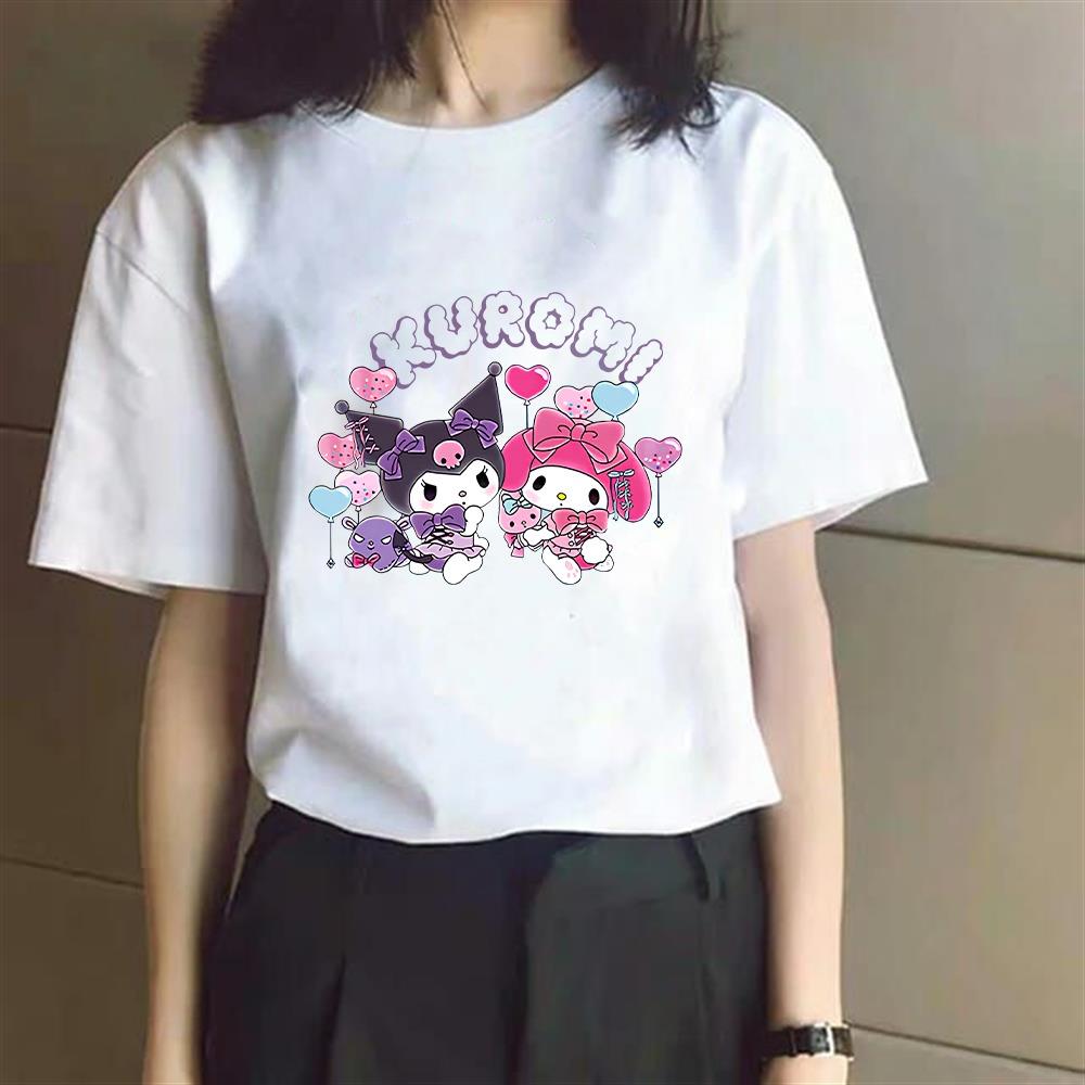 kuromi balon baskılı beyaz Oversize Tshirt tişort