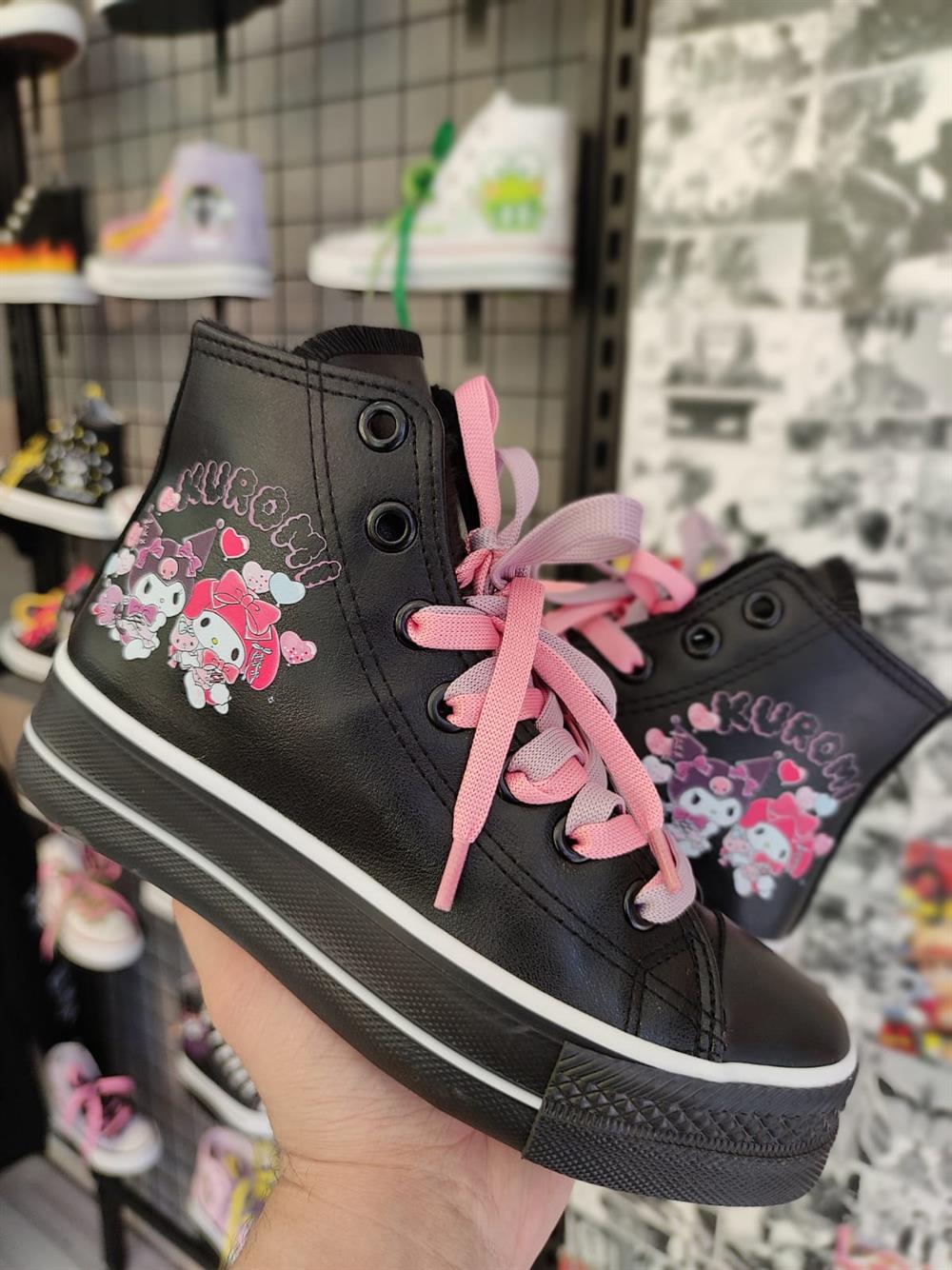 Kuromi Balon Baskılı  Deri Yüksek Şeffaf Taban Bilekli Spor Ayakkabı Sneaker