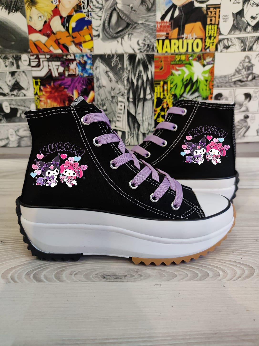 Kuromi Balon Baskılı Siyah Tırtıklı Taban Run Star  Spor Ayakkabı Sneaker