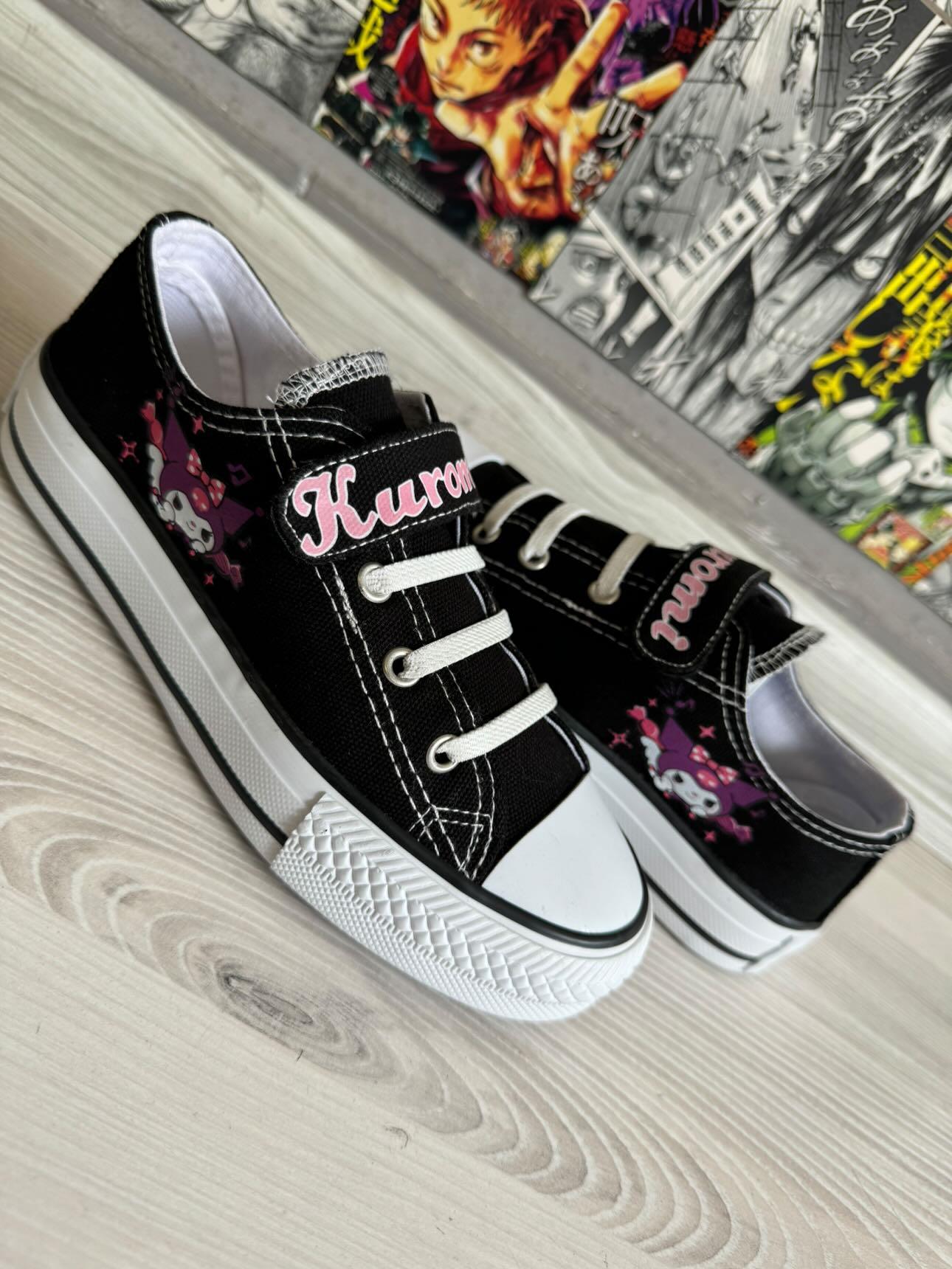 Kuromi Baskılı Kısa Model Çırtlı Siyah Spor Ayakkabı Sneaker