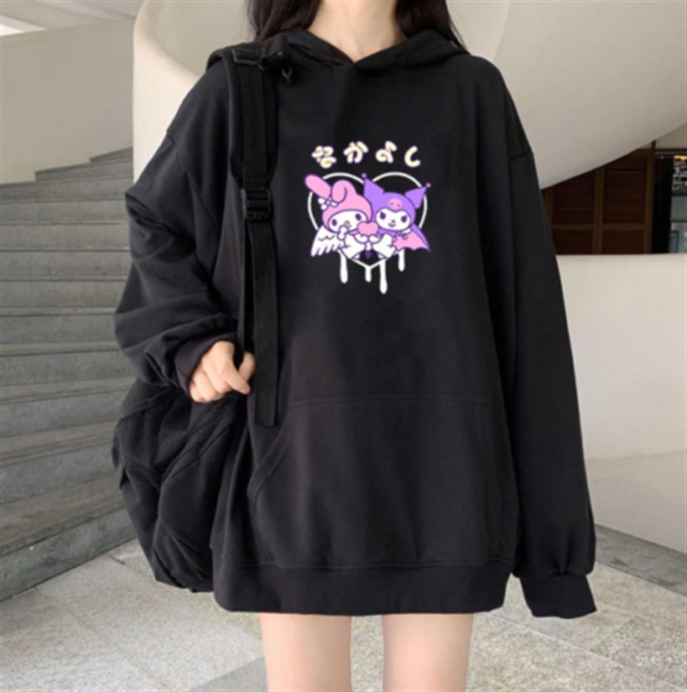 Kuromi Baskılı Siyah Sweatshirt