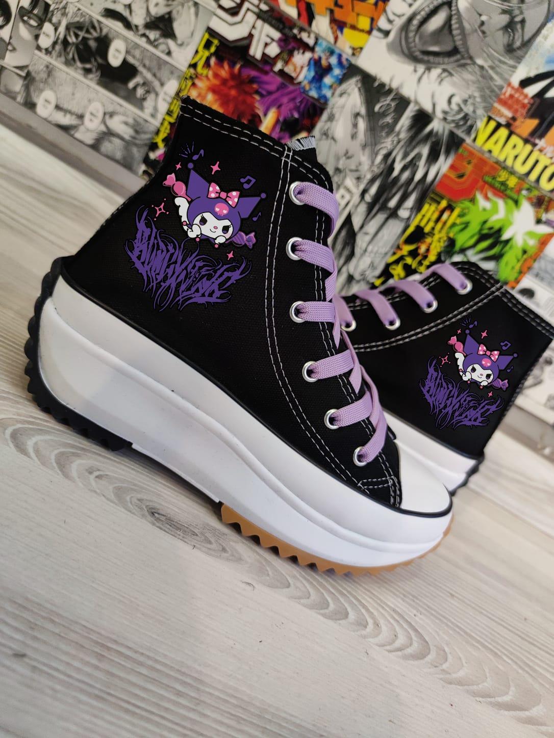 Kuromi Baskılı Siyah Tırtıklı Taban Spor Ayakkabı Sneaker