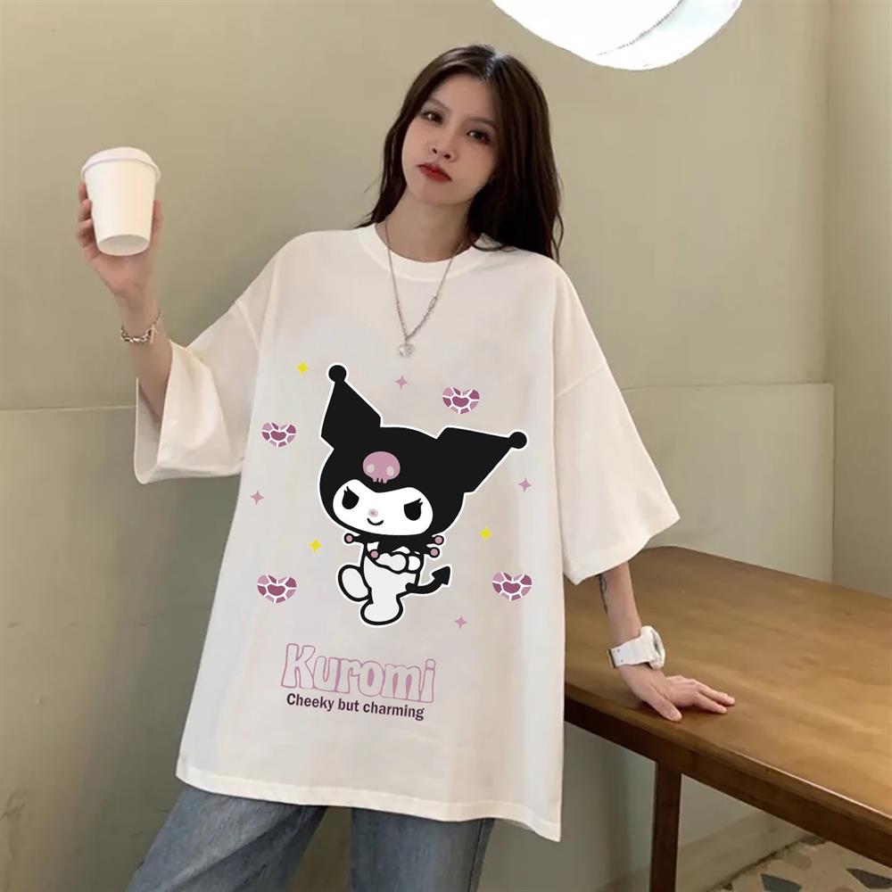 Kuromi Cheky Baskılı Beyaz Kişiye Özel İsim Yazılabilir T-shirt Tişört