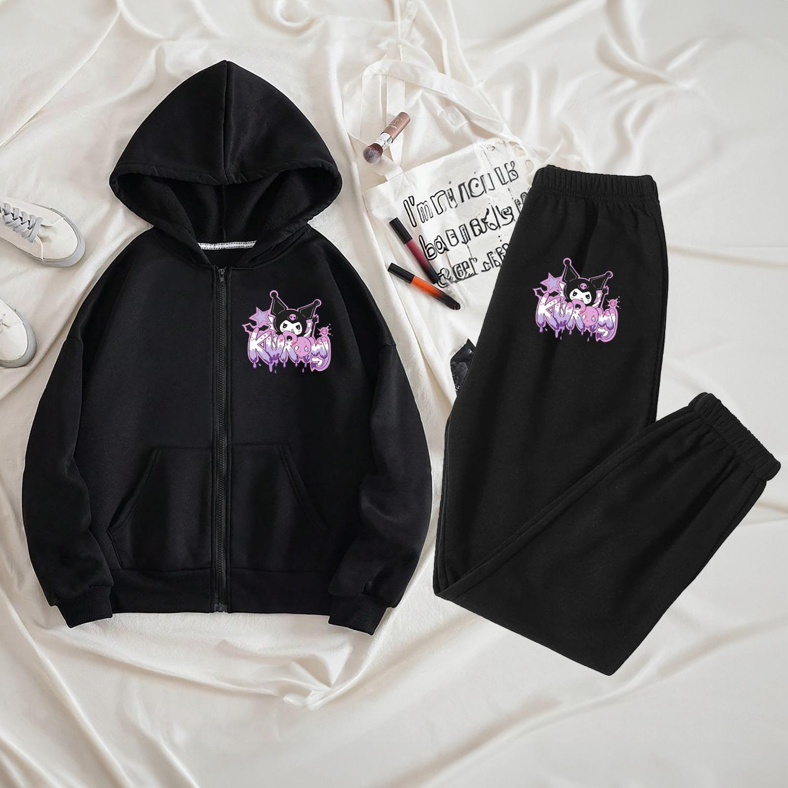 Kuromi Fermuarlı Kapüşonlu Fermuarlı Eşofman Takımı
