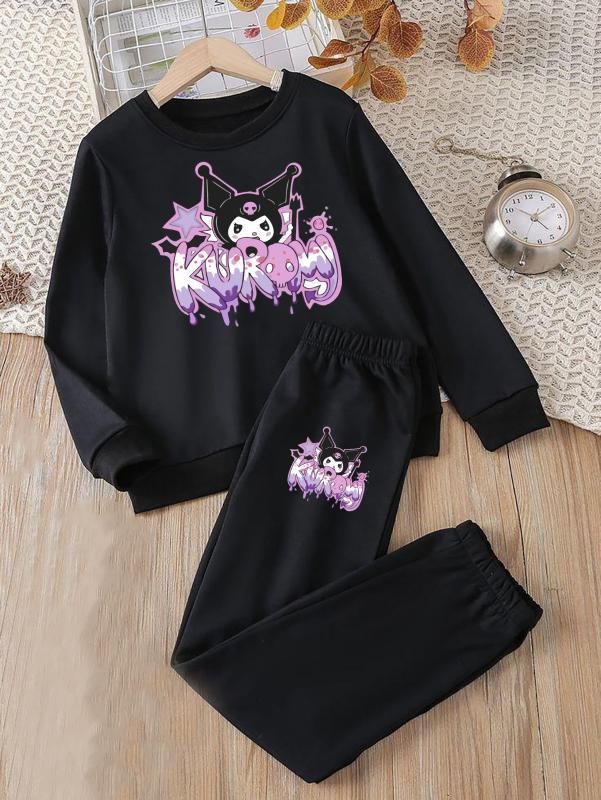 Kuromi Grafiti Baskılı Siyah  Kışlık Kalın Kumaş Eşofman Takım 