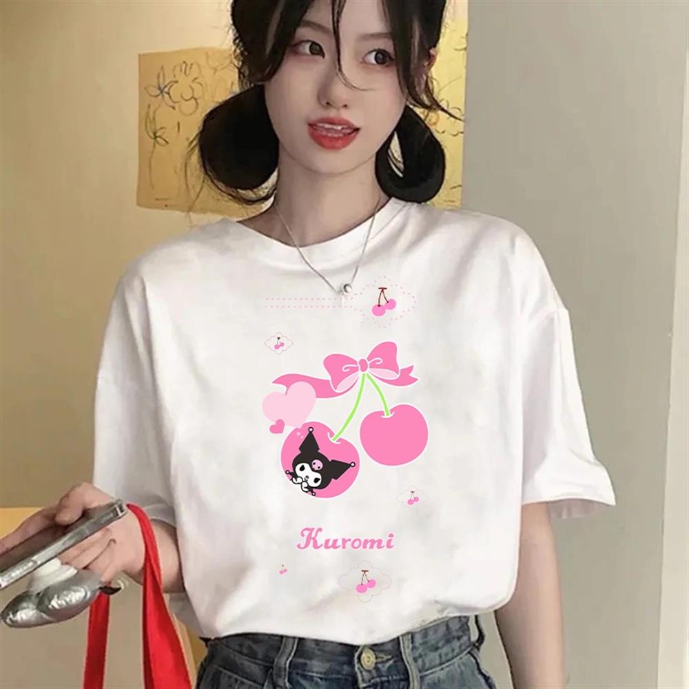 Kuromi Kiraz Baskılı Beyaz Kişiye Özel İsim Yazılabilir T-shirt Tişört