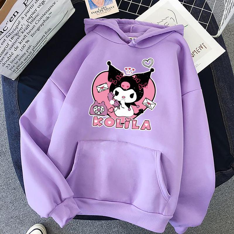 Kuromi Kolila Baskılı Lila Kız Çocuk Sweatshirt
