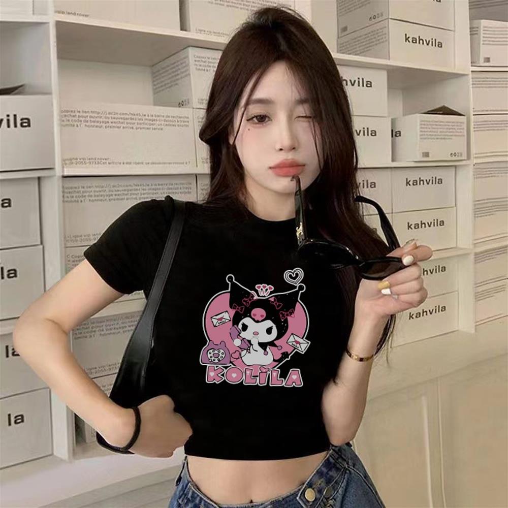 Kuromi Kolila Baskılı Siyah Crop