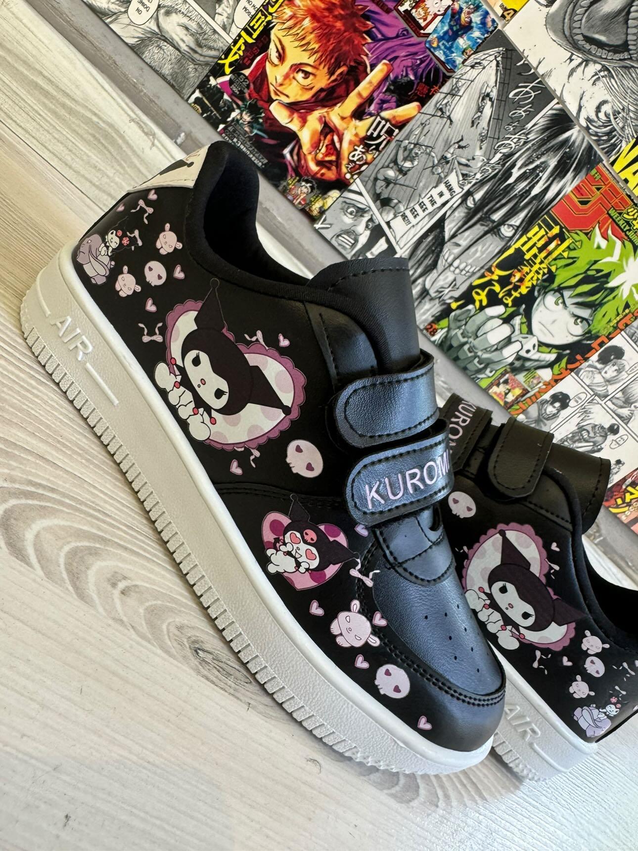 Kuromi Komple Baskılı Ön Arka Ve Sağ Tarafı Baskılı Siyah Cırtlı Spor Ayakkabı 