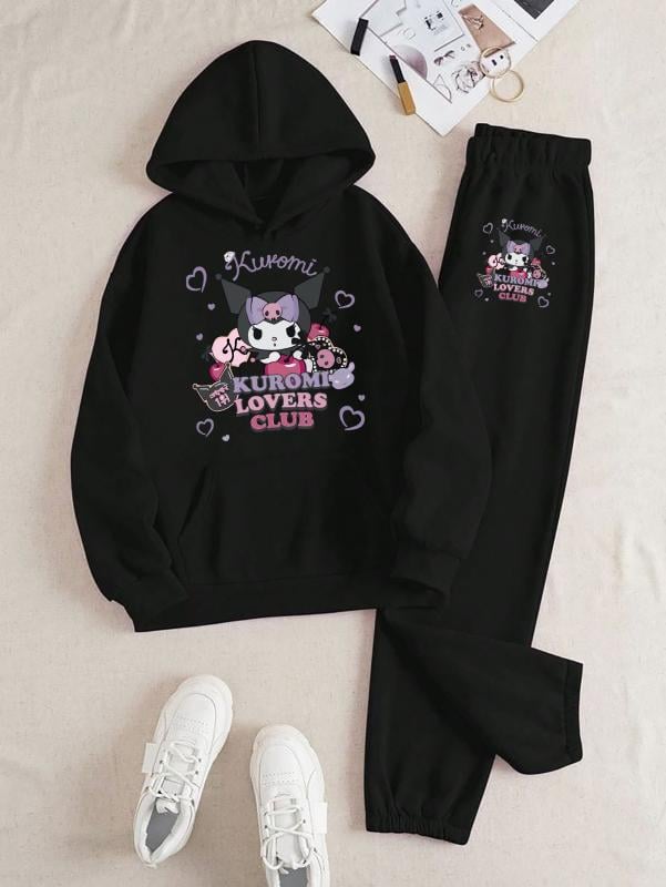 Kuromi Lovers Baskılı Kapüşonlu Üst Eşofman Takım 