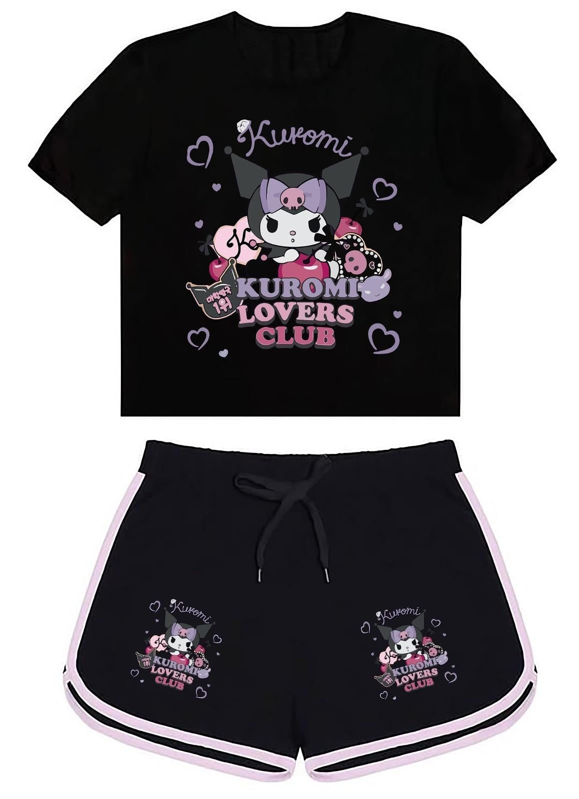 Kuromi Lovers Club Baskılı Siyah Şort/Tişört Takım