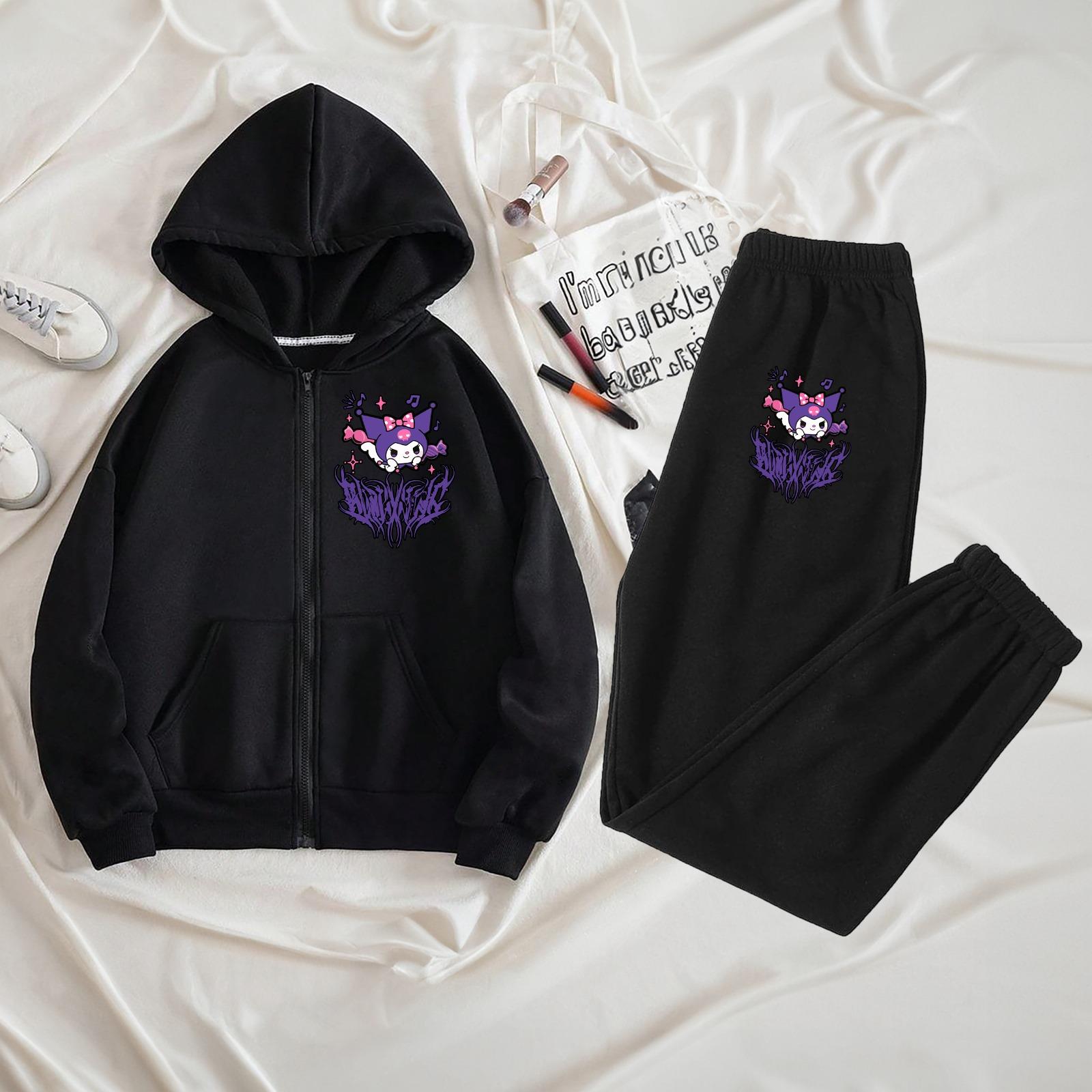 Kuromi Saçaklı Kapüşonlu Fermuarlı Eşofman Takımı