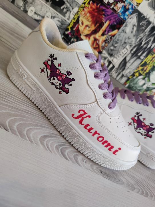 Kuromi Saçaklı Ve Yazı Baskılı Beyaz Deri Yüzey  Spor Ayakkabı Sneaker 