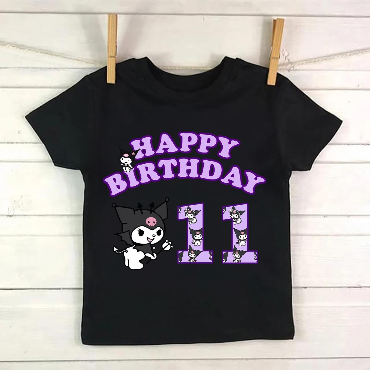 Kuromi Siyah Happy Birthday Baskılı Beyaz Özel İsim Yazılabilir Tshirt 