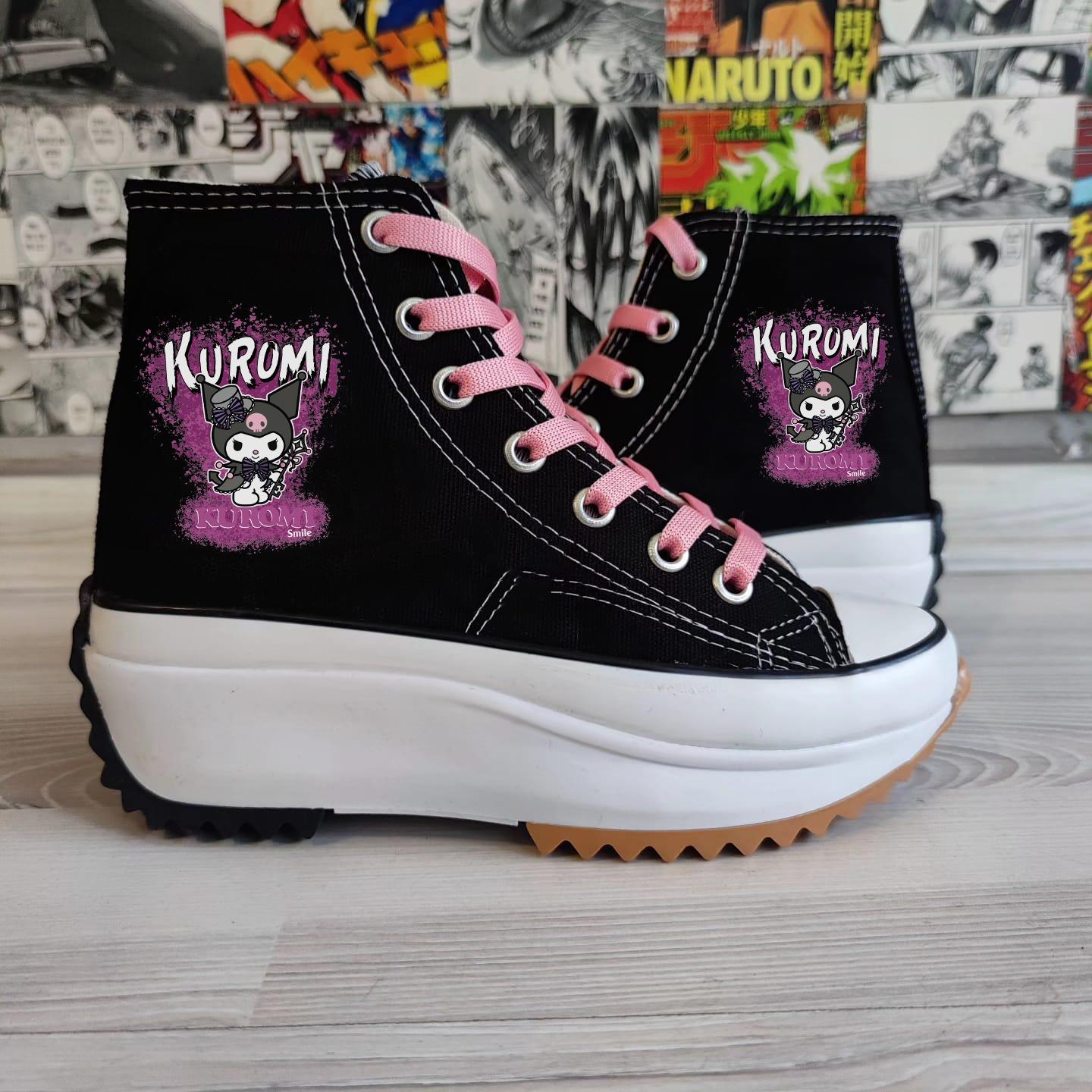 Kuromi Smile Baskılı  Baskılı Siyah Tırtıklı Taban Spor Ayakkabı Sneaker