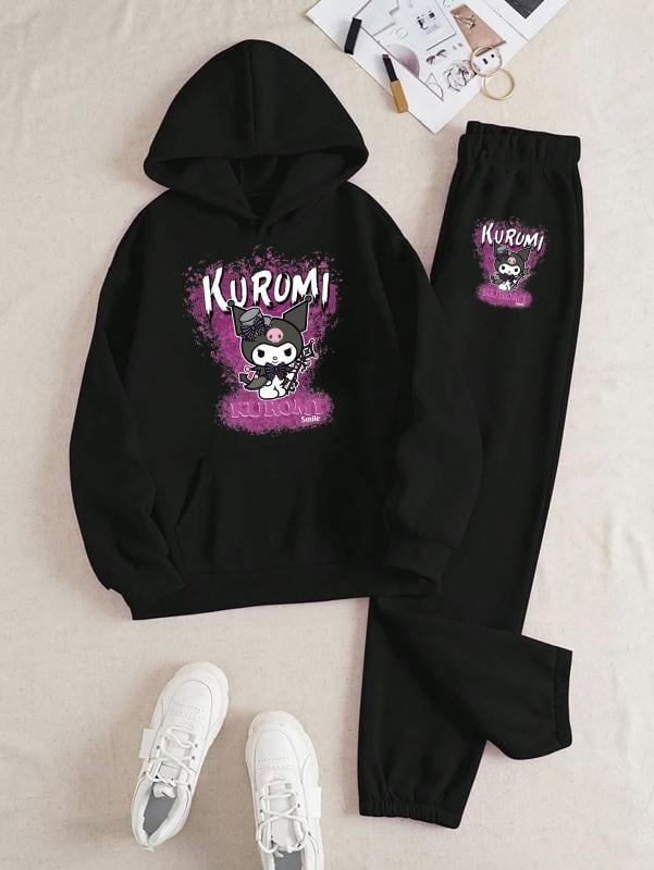 Kuromi Smile Baskılı Kapüşonlu Üst Eşofman Takım 