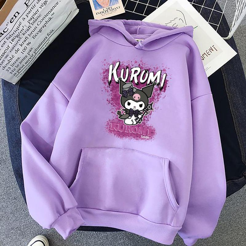 Kuromi Smile Baskılı Lila Kız Çocuk Sweatshirt