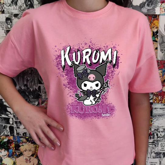 Kuromi Smile Baskılı Pembe Tişört Tshirt 