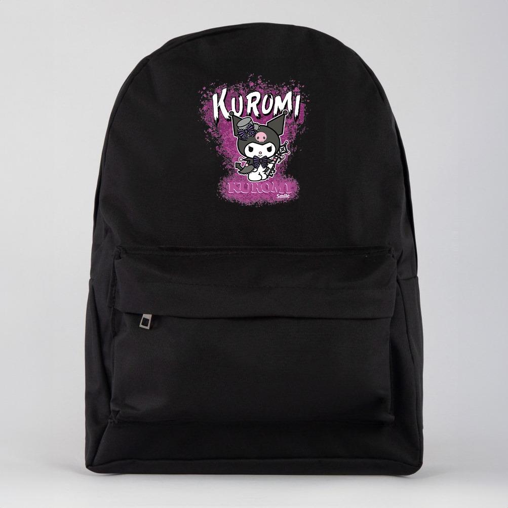 Kuromi Smile Baskılı Siyah Sırt Okul Çantası