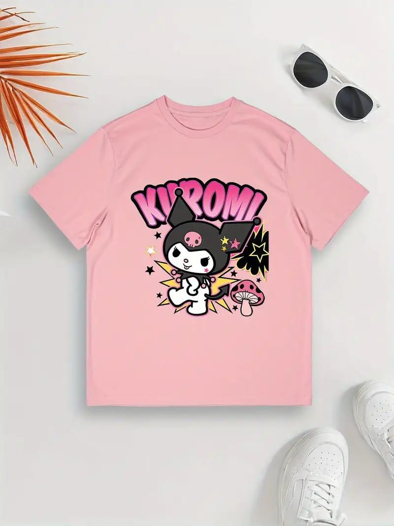Kuromi Yeni Sezon Mantar Baskılı Pembe Tişört T-shirt