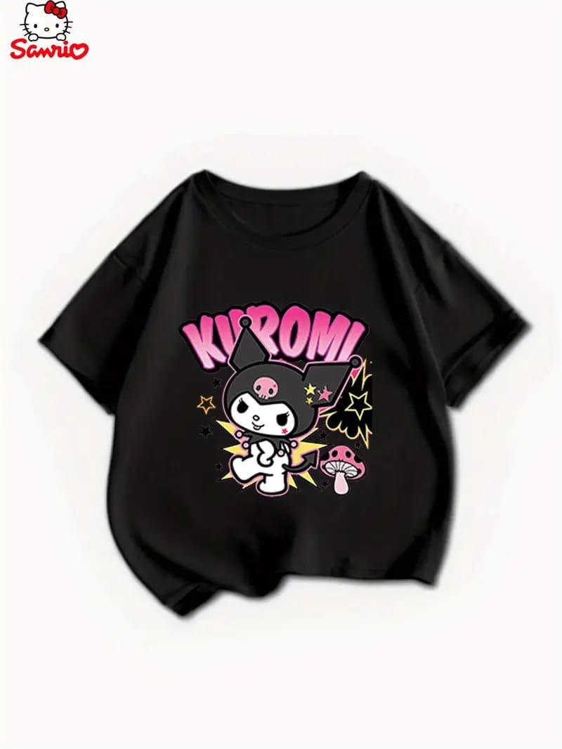 Kuromi Yeni Sezon Mantar Baskılı Siyah Tişört T-shirt