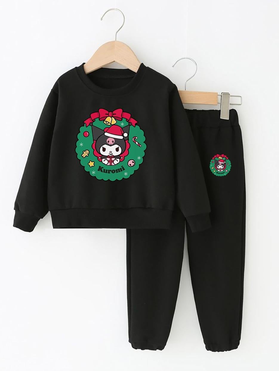 Kuromi Yılbaşı Baskılı Siyah Kız Çocuk Eşofman Takım 