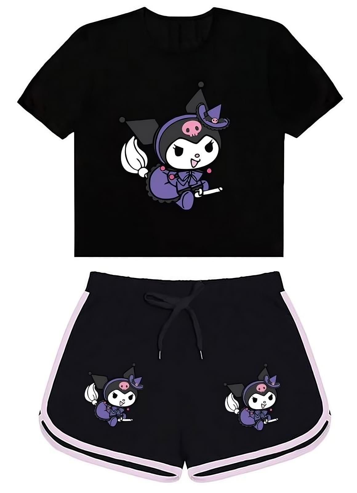 Kuromi(ky) Baskılı Siyah Şort/Tişört Takım