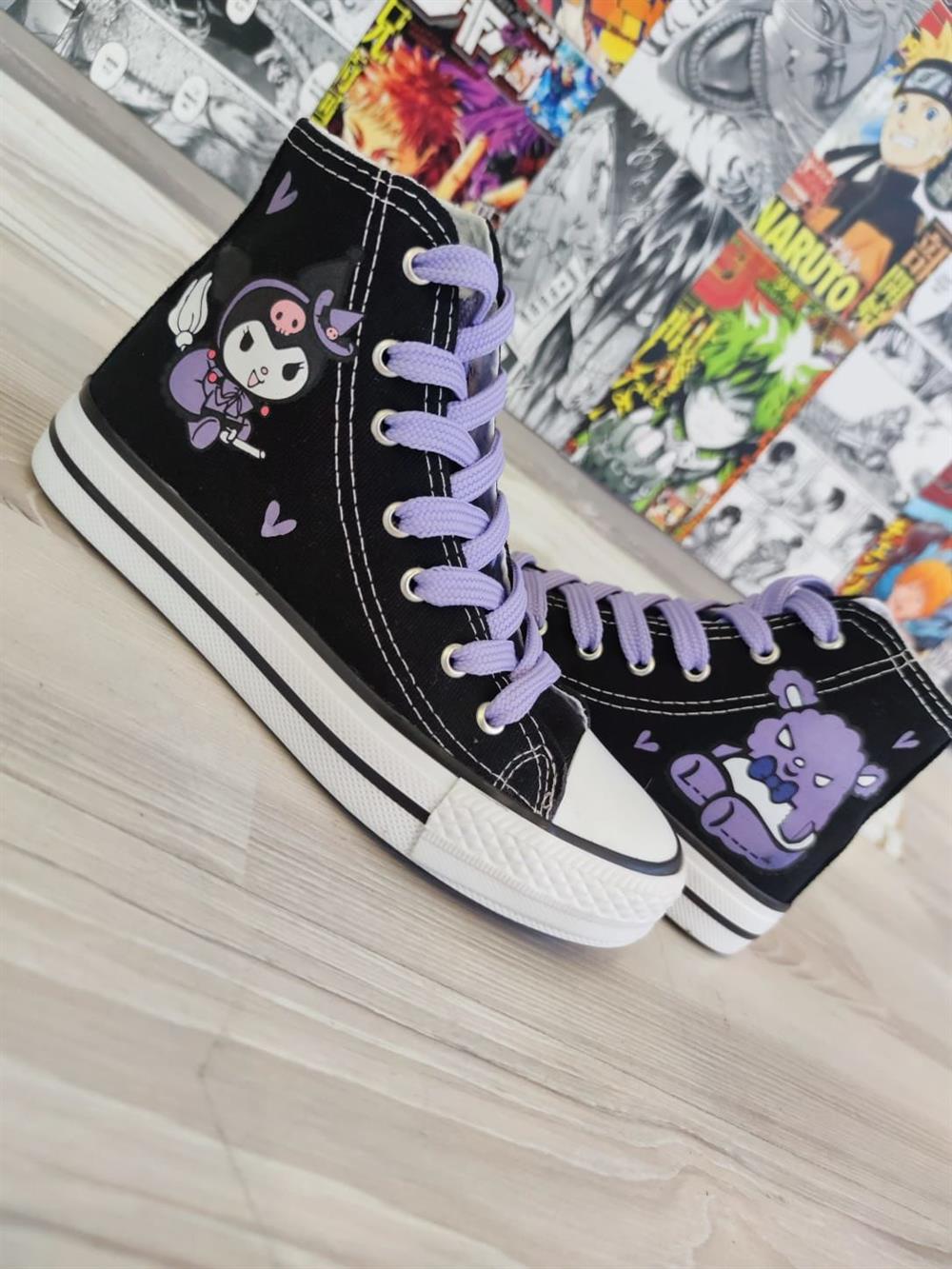 Kuromi&Yanda Baskılı Siyah Bilekli Sneaker Spor Ayakkabı