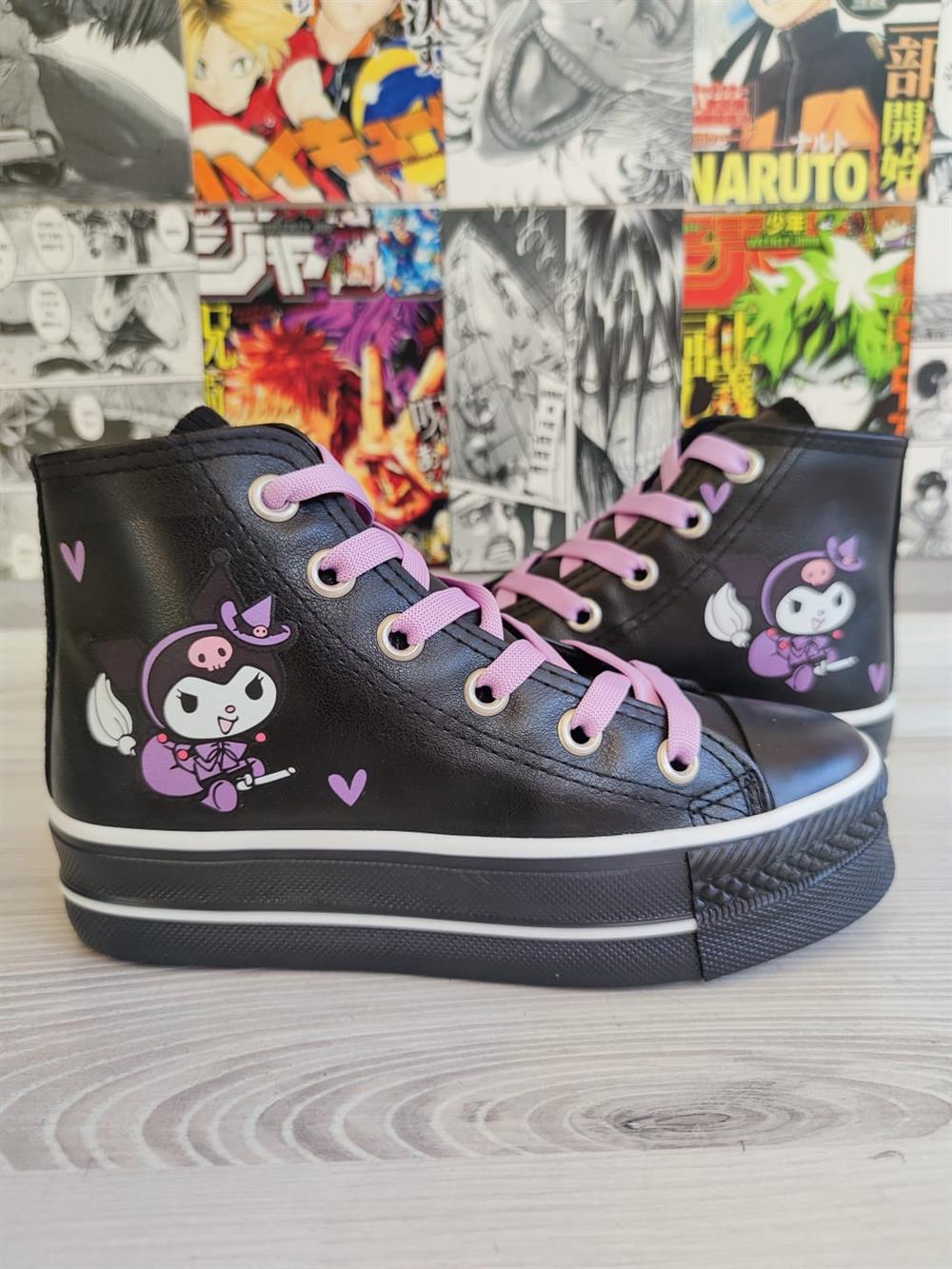 Kuromi(yeni model) Baskılı  Deri Yüksek Şeffaf Taban Bilekli Spor Ayakkabı Sneaker